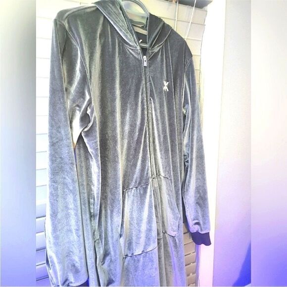 Onepiece Pants - Unisex Gray Onepiece Ж Original Velour Zip-Up Hoodie Jumpsuit